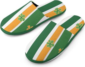 Generic Shamrocks Irish Flag Clovers Flannel Mens Slip-on Slippers Winter Warm House Shoes with Rubber Sole for Home Hotel