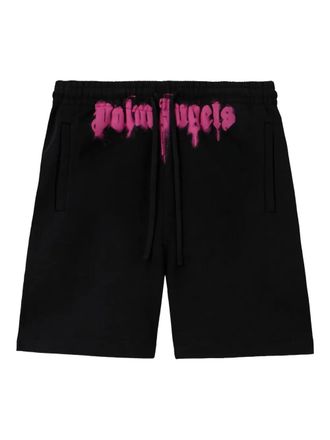 Palm Angels sprayed logo shorts - men - Cotton/Cotton - 3XL - Black