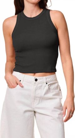 Stateside Fine 2X1 Rib Cropped High Neck Tank Top In Black