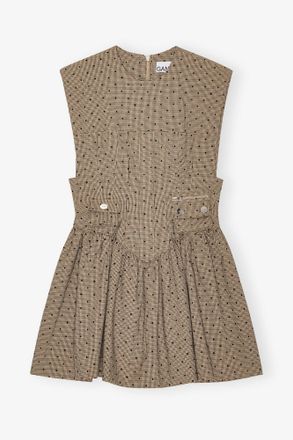 Ganni Brown Flock Suiting Corset Mini Dress - Size 10/12 Beige