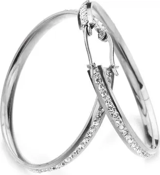 Generic Women Titanium Steel Round Hoop Earrings Rhinestone Inlaid Party Club Banquet Jewellery Gift Nice and Clever