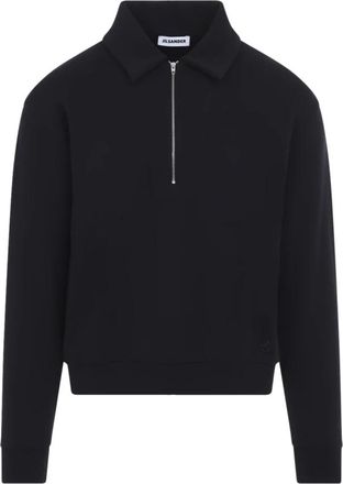 Jil Sander Half-Zip Sweatshirt - Heren - Sweatshirts - Zwart - M - Katoen - Hoodies & sweatvesten