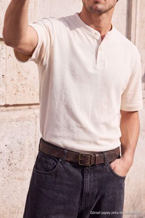 Trendyol MAN Heren Beige Effen Lang Relaxed fit T-shirts