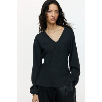 H&M Knit V-neck Top in Dark Gray at Nordstrom, Size Xx-Large