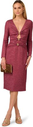 Adrianna Papell Womens Metallic Knit Midi Dress - Red - Size 14 UK