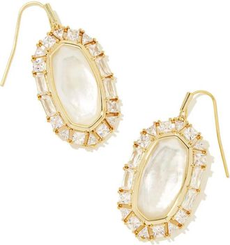 Kendra Scott Elle Crystal Frame Drop Earrings In Ivory Mother-Of-Pearl