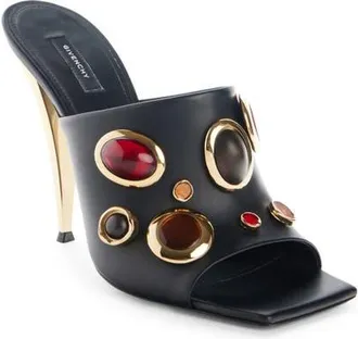 Givenchy Jeweled Square Toe Leather Sandal in Black/red at Nordstrom, Size 39