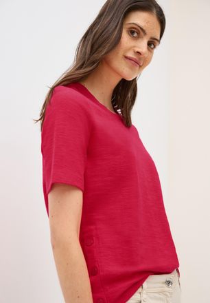 Cecil Rundhalsshirt CECIL, Damen, Gr. XS (36), glazed apple rot, Jersey, Obermaterial: 90% Baumwolle, 10% Polyester, unifarben, normal h&uuml;ftbedeckend, Rundha