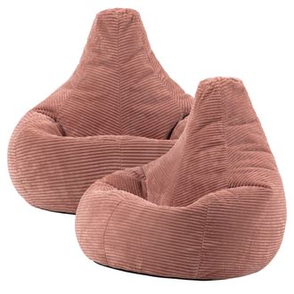 Icon Brand Dalton Cord Adult Bean Bag Chair, Set of 2 in Pink