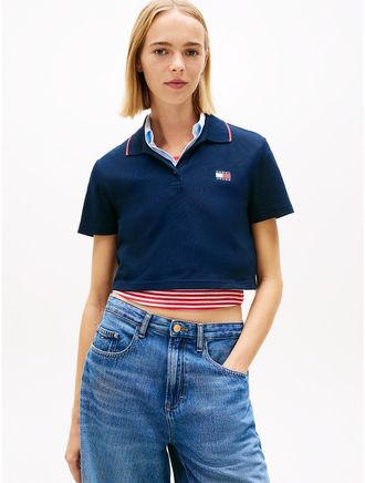 Tommy Hilfiger Womens Tommy Jeans Cropped Boxy Fit Polo - Navy - XL