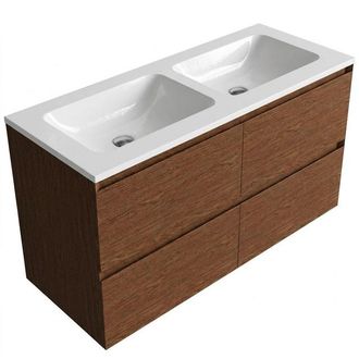 Saniclass Holz Pure Badkamermeubelset - 120x45x77.5cm - Torino solid surface wastafel wit - zonder kraangat - 4 lades - mat walnut pure (hout)