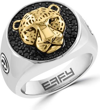 Effy Two-Tone Pav&eacute; Black Spinel Cheetah Signet Ring at Nordstrom Rack, Size 10