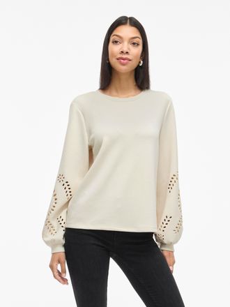 Vila Sweatshirt VILA VISANDY L/S DETAIL SWEAT TOP - NOOS, Damen, Gr. XXL, birch, Sweatware, Obermaterial: 50% Viskose, 44% Polyester, 6% Elasthan, unifarbe