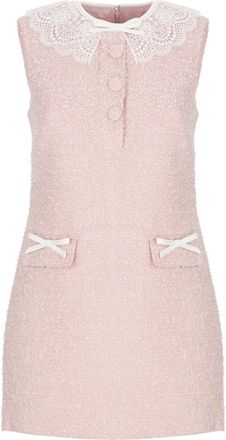 Self Portrait Textured Boucle Mini Dress With Lace Collar And Bow Accents