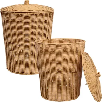 Happimess Resin 4.7-Gallon Tapered Round Wicker Watebasket with Lid in Natural at Nordstrom