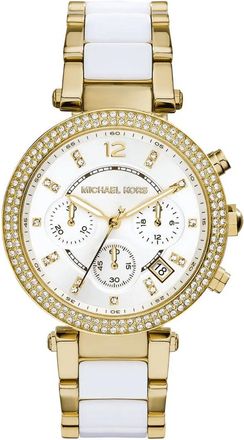 Michael Kors Parker MK6119 Dames Twee-Tonige Chronograaf Horloge 39 mm Goud & Wit