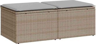 vidaXL 2 Piece Garden Sofa Set with Cushions Beige Poly Rattan Acacia Vidaxl