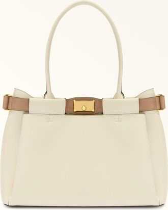 Furla Iris Borsa Shopping L Avorio Bianco Pelle Di Vitello Torino + Vacchetta Donna