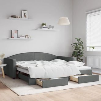 vidaXL Sof&aacute; Cama Nido Con Cajones Tela Gris Oscuro 100x200 Cm Vidaxl