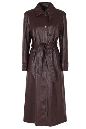 Herno Bordeaux Faux Leather Pointed Collar Viscose Trench Coat