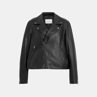 Coach Womens Leather Moto Jacket - Black - Size X-Small