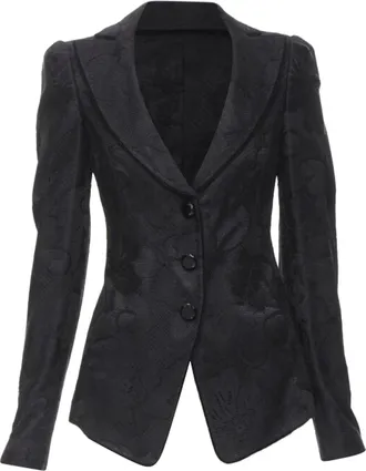 Emporio Armani black lace jewel cut buttons fitted blazer