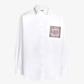 Roberto Cavalli Tiger Tooth Embroidered Button-Down Shirt, Brand Size 46 ( US Size 36 )