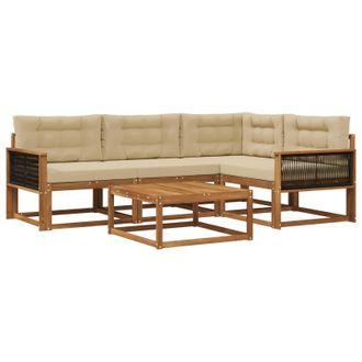 vidaXL Conjunto De Sof&aacute;s De Exterior Con Coj&iacute;n 5 Pcs Natural Y Beige Vidaxl