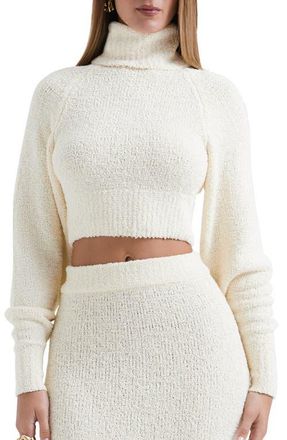 House of CB Nyala Bouclé Crop Turtleneck Sweater in Cream at Nordstrom, Size X-Small