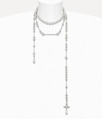 Vivienne Westwood Broken Pearl Necklace Platinum-light-grey-pearl-black-diamond-crystal Platinum-light-grey-pearl-black-diamond-crystal Women