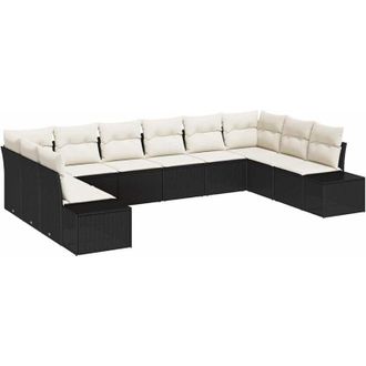 vidaXL Vidaxl - Conjunto De Sof&aacute; De Jard&iacute;n Con Coj&iacute;n 10 Pcs Negro Y Crema