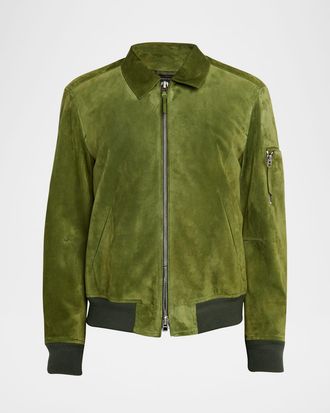 Tom Ford Mens Suede Cashmere-Knit Blouson Jacket