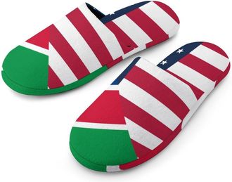 Generic U.S. And Namibia Flag Mens Slippers Flannel Warm House Shoes with Rubber Anti-Slip Sole Slip On for Home Outdoor