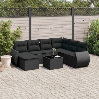 vidaXL Set De Sof&aacute;s De Jard&iacute;n 8 Piezas Y Cojines Rat&aacute;n Sint&eacute;tico Negro Vidaxl