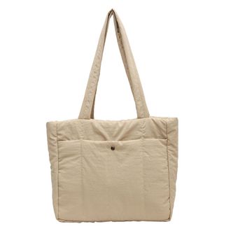 Generic Women Puffer Shoulder Bag Solid Color Winter Puffer Bags Large Capacity Single Shoulder Bag Fashion for Party Travel Work (Beige)