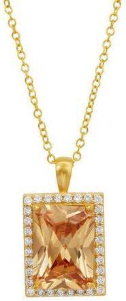 Savvy Cie Jewels Emerald Cut Cubic Zirconia Halo Pendant Necklace in Yellow at Nordstrom Rack
