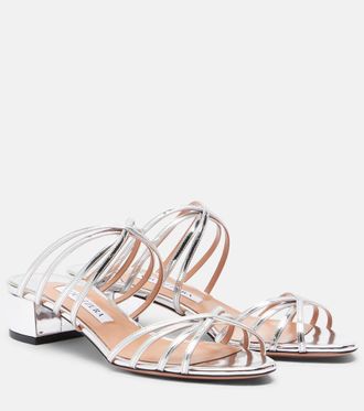 Aquazzura Tell Me mirrored leather mules
