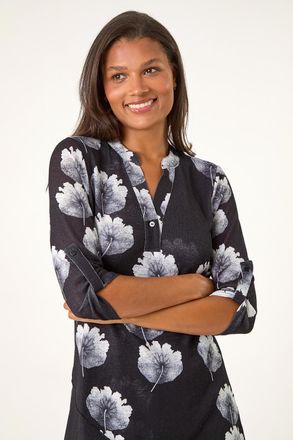 Roman Floral Print V-Neck Layer Tunic Top