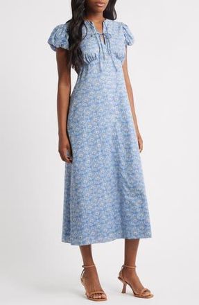 Charles Henry Damask Floral Cotton Midi Dress in Blue Damask at Nordstrom Rack, Size X-Small