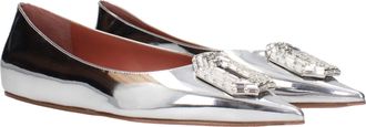 Amina Muaddi Womens Gray Leather Ballet Flats
