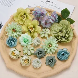 OEM Un Conjunto De Flores Artificiales, Cabezas De Flores De Seda Naranja Para Proyectos De Manualidades, Y Accesorios, Serie Verde