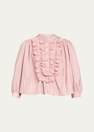 Chlo&eacute; Embroidered Ruffle Taffeta Blouse