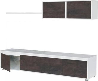 Dmora Parete attrezzata Savannah, Mobile da soggiorno porta TV, Composizione set salotto, Set salotto con pensile, 200x41h43 cm, Bianco e Ossido