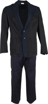 Dries Van Noten Color-Block Suit Set in Blue and Black Cotton