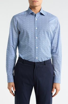 Jack Victor Marquis Floral Print Stretch Cotton Button-Up Shirt in Navy at Nordstrom, Size Xx-Large