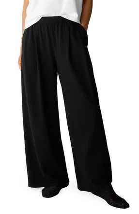 Eileen Fisher Stretch Organic Cotton Wide Leg Pants in Black at Nordstrom, Size Xx-Small