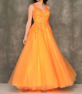 Dave & Johnny Plunging Neckline Sequin Prom Dress In Orange
