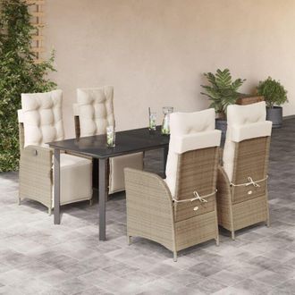 vidaXL Set Comedor De Jard&iacute;n 5 Pzas Con Cojines Rat&aacute;n Sint&eacute;tico Beige Vidaxl