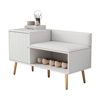 STILVORA Zapatero Con 2 Puertas, Asiento Acolchado Y Respaldo, Patas De Metal, Para Entrada, En Tablero De Part&iacute;culas 100&times;38&times;58 Cm