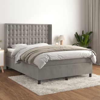 vidaXL Vidaxl - Cama Box Spring Con Colch&oacute;n Terciopelo Gris Claro 140x200 Cm